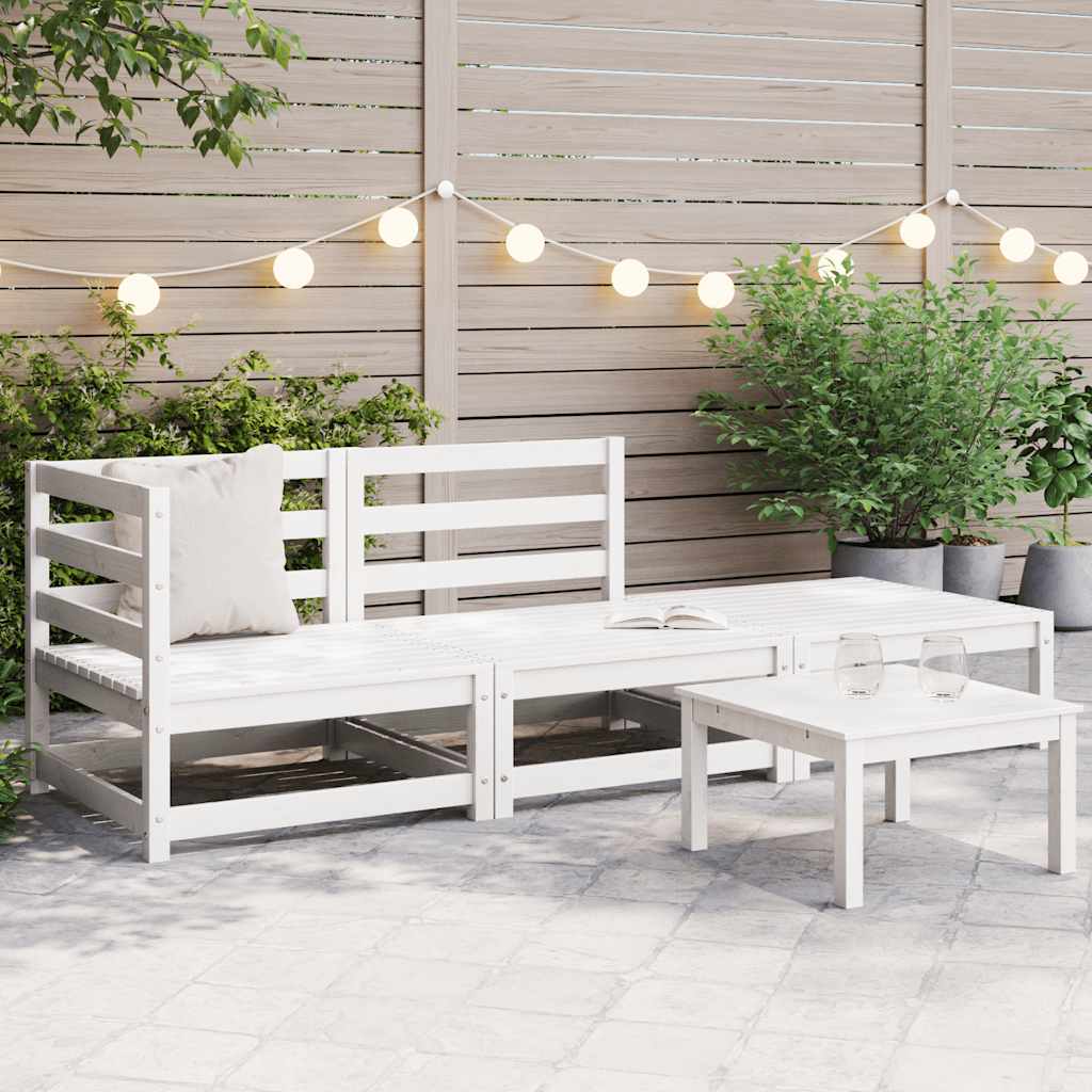 3 Piece Garden Lounge Set White Solid Pinewood