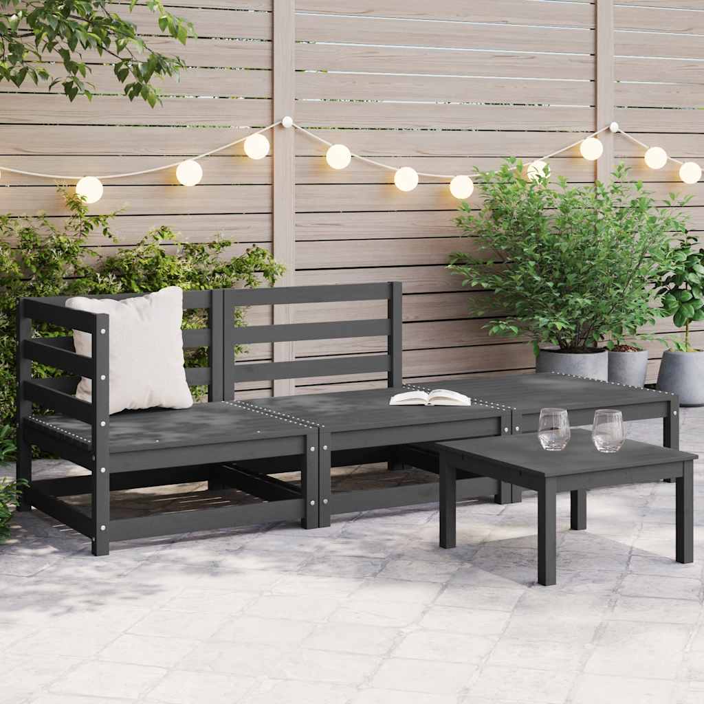 3 Piece Garden Lounge Set Grey Solid Pinewood
