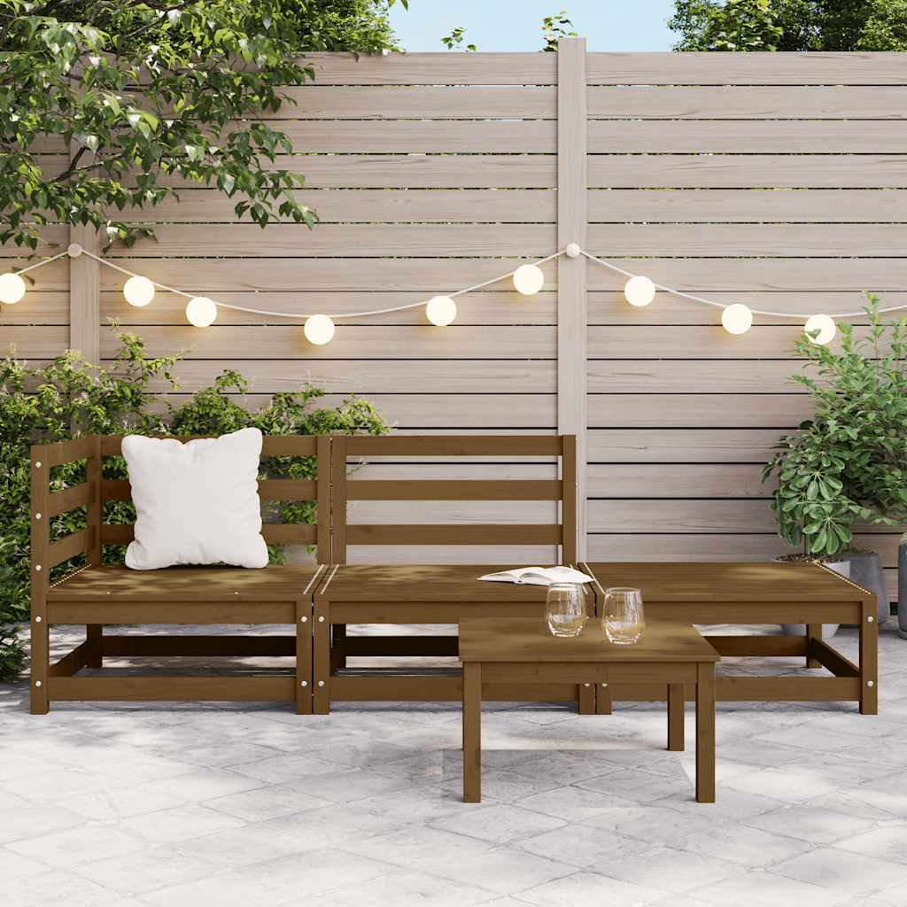 3 Piece Garden Lounge Set Honey Brown Solid Pinewood