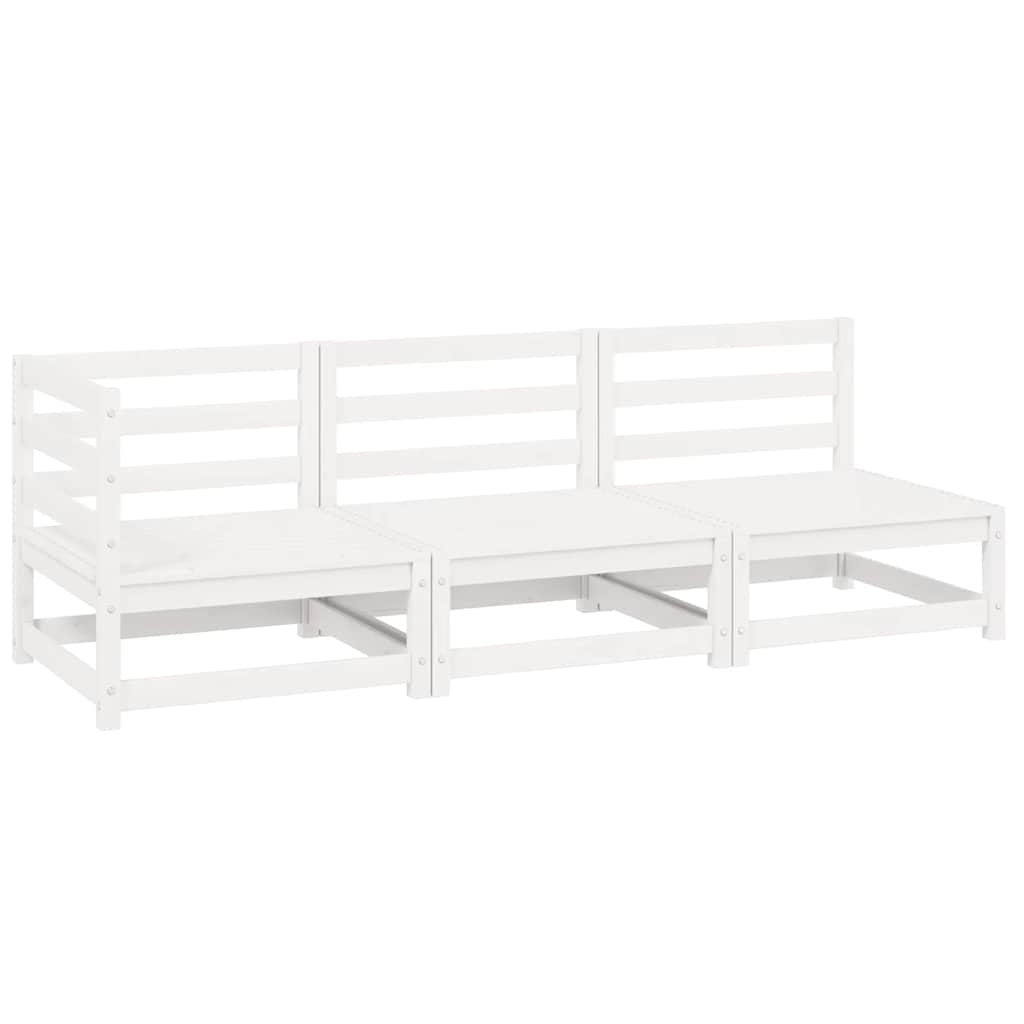 3 Piece Garden Lounge Set White Solid Pinewood