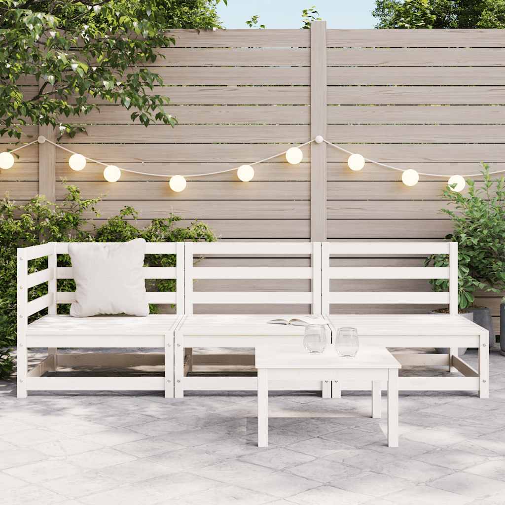 3 Piece Garden Lounge Set White Solid Pinewood