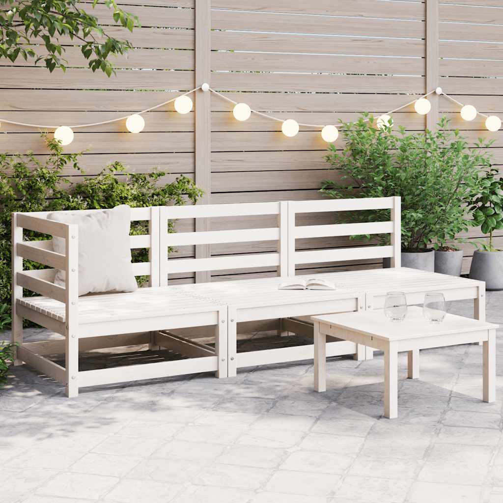 3 Piece Garden Lounge Set White Solid Pinewood