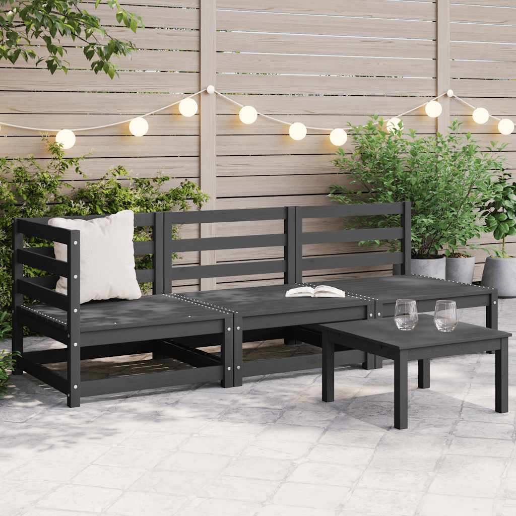3 Piece Garden Lounge Set Grey Solid Pinewood