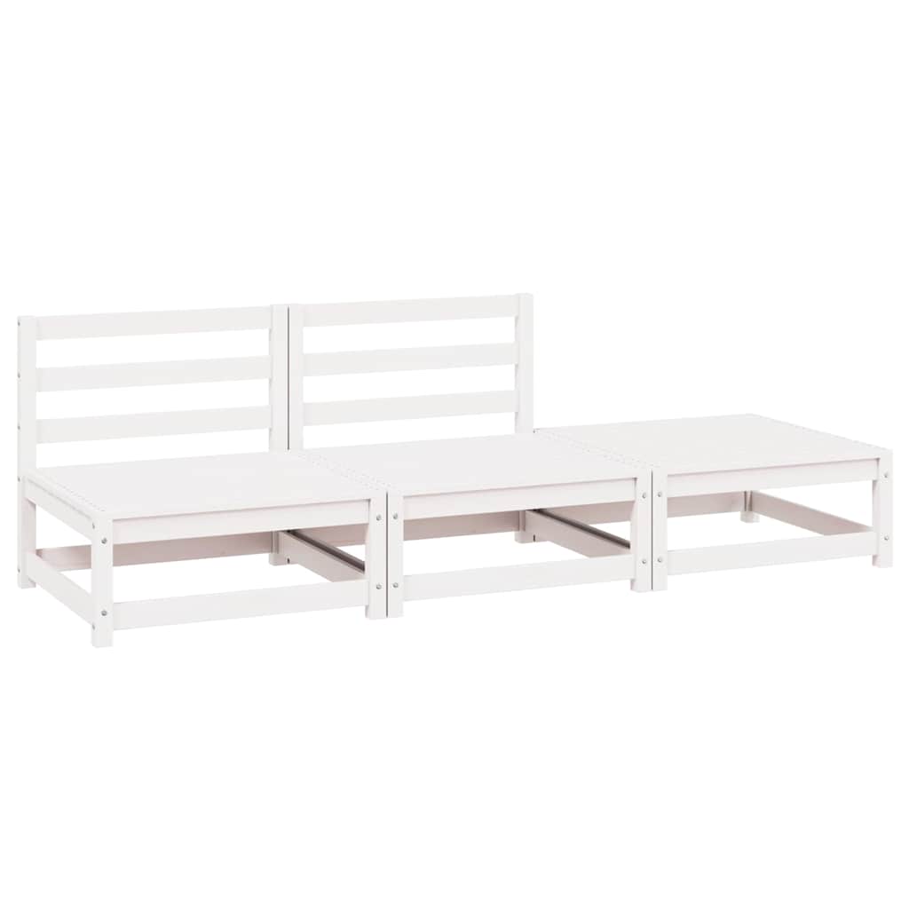 3 Piece Garden Lounge Set White Solid Pinewood