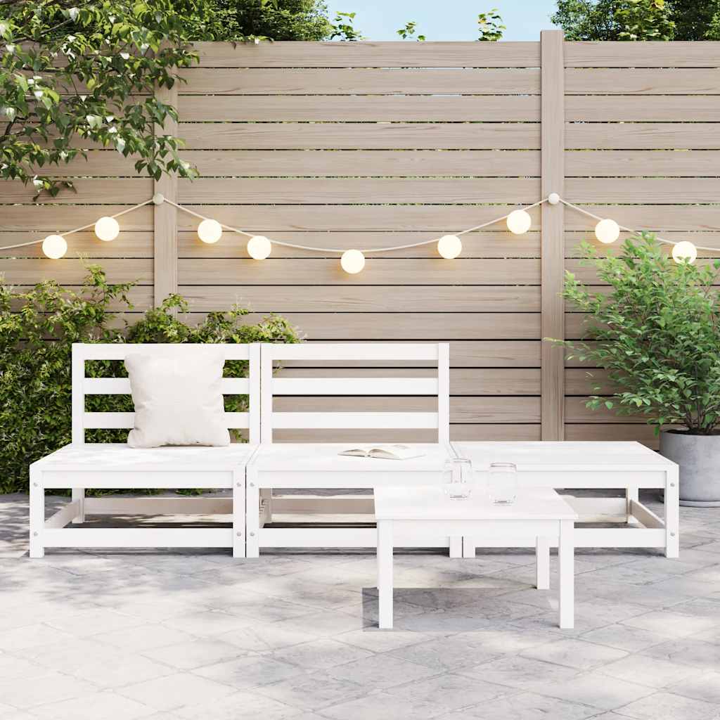 3 Piece Garden Lounge Set White Solid Pinewood