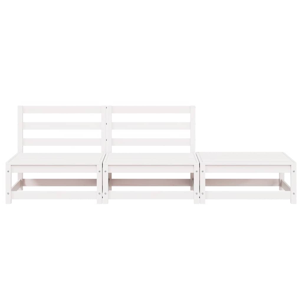 3 Piece Garden Lounge Set White Solid Pinewood