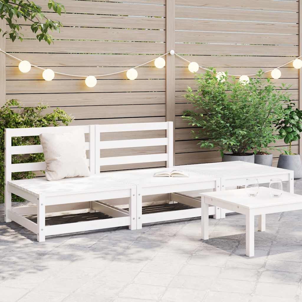 3 Piece Garden Lounge Set White Solid Pinewood