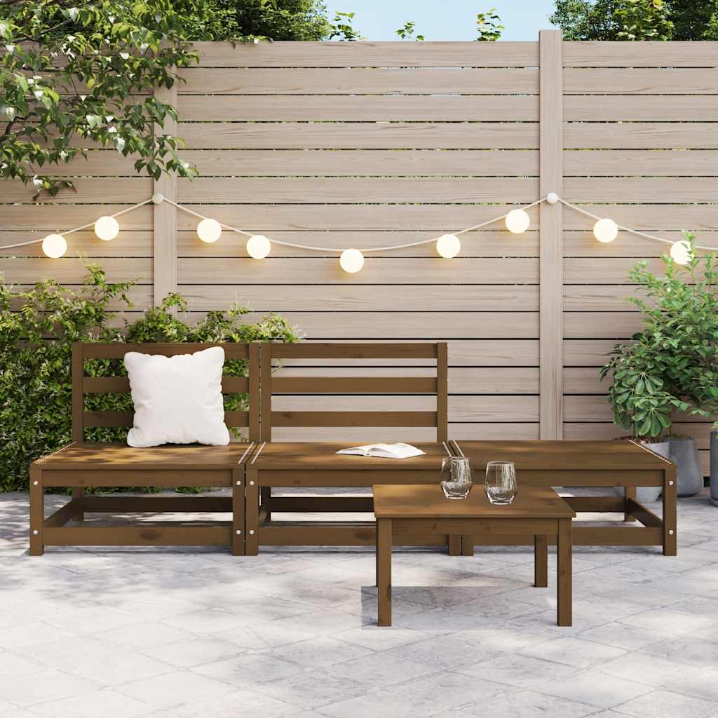 3 Piece Garden Lounge Set Honey Brown Solid Pinewood