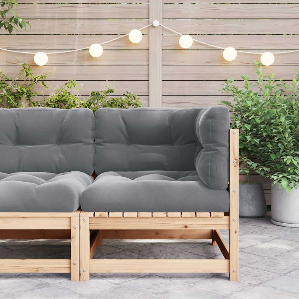 Garden Corner Sofa with Grey Cushions Solid Pinewood