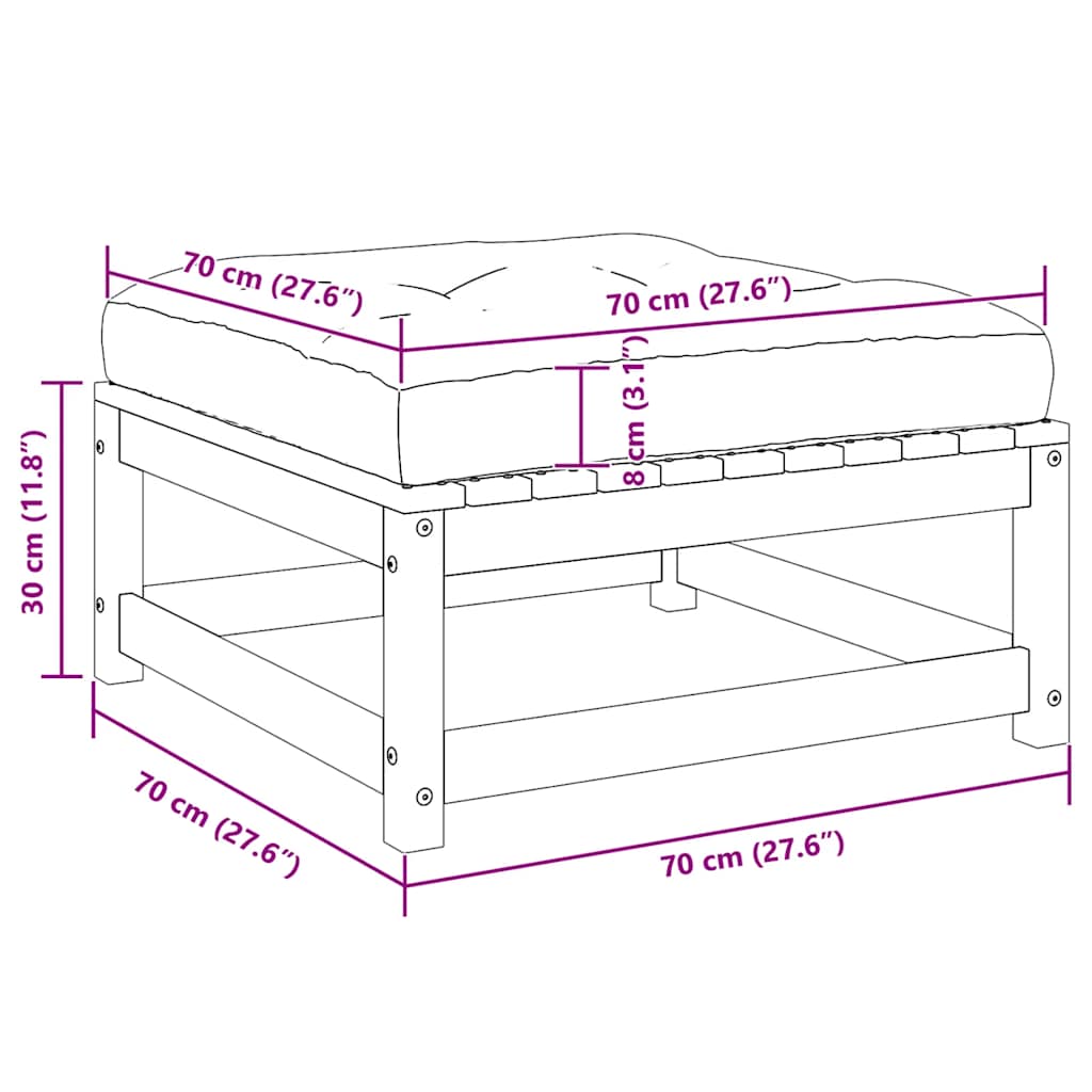 Garden Footstool with Cushion Solid Pinewood