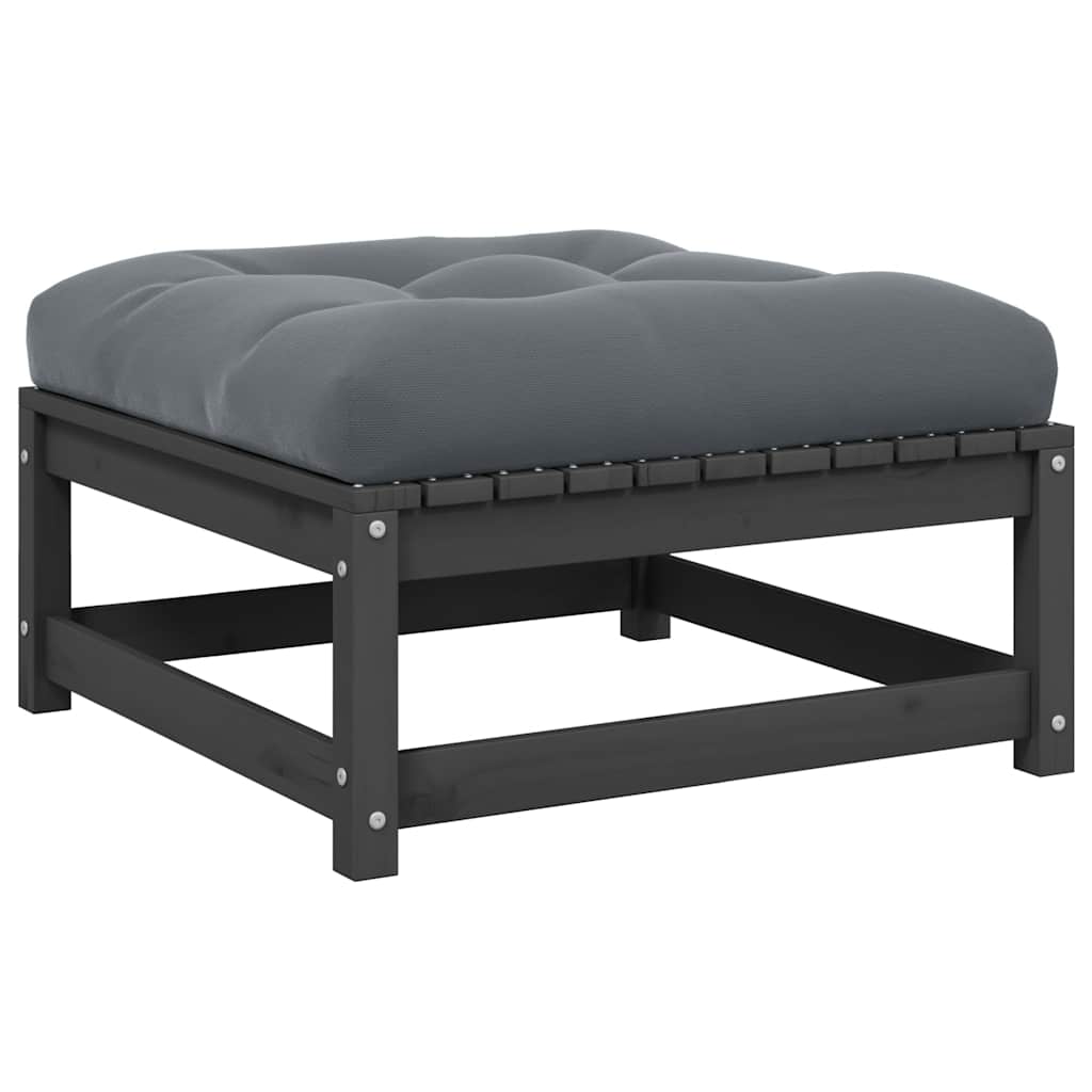 Garden Footstool with Cushion Grey Solid Pinewood