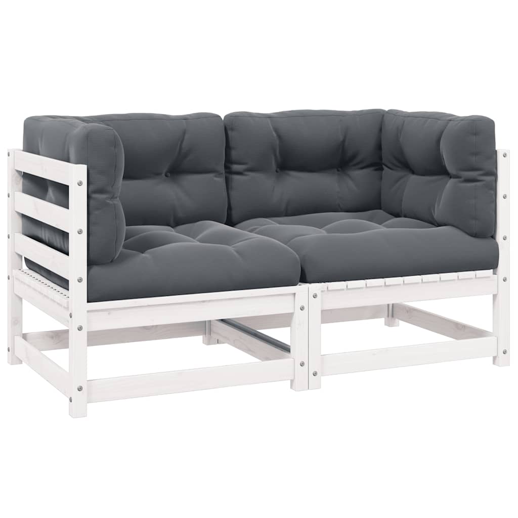 Garden 2-Seater Sofa with Cushions White Solid Pinewood