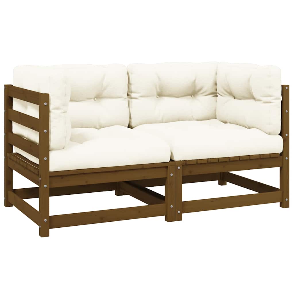 Garden 2-Seater Sofa with Cushions Honey Brown Solid Pinewood