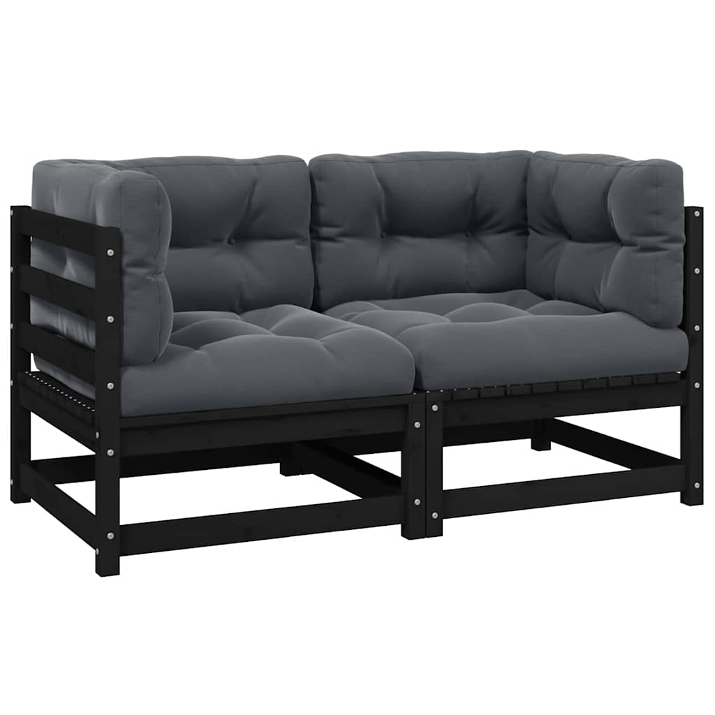 Garden 2-Seater Sofa with Cushions Black Solid Pinewood