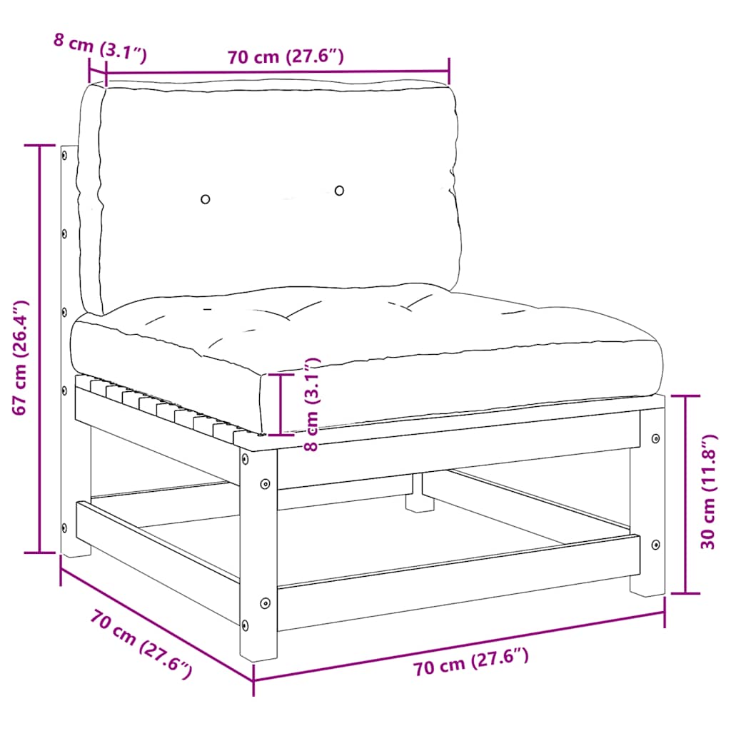 Garden Middle Sofas with Cushions 2 pcs Grey Solid Pinewood