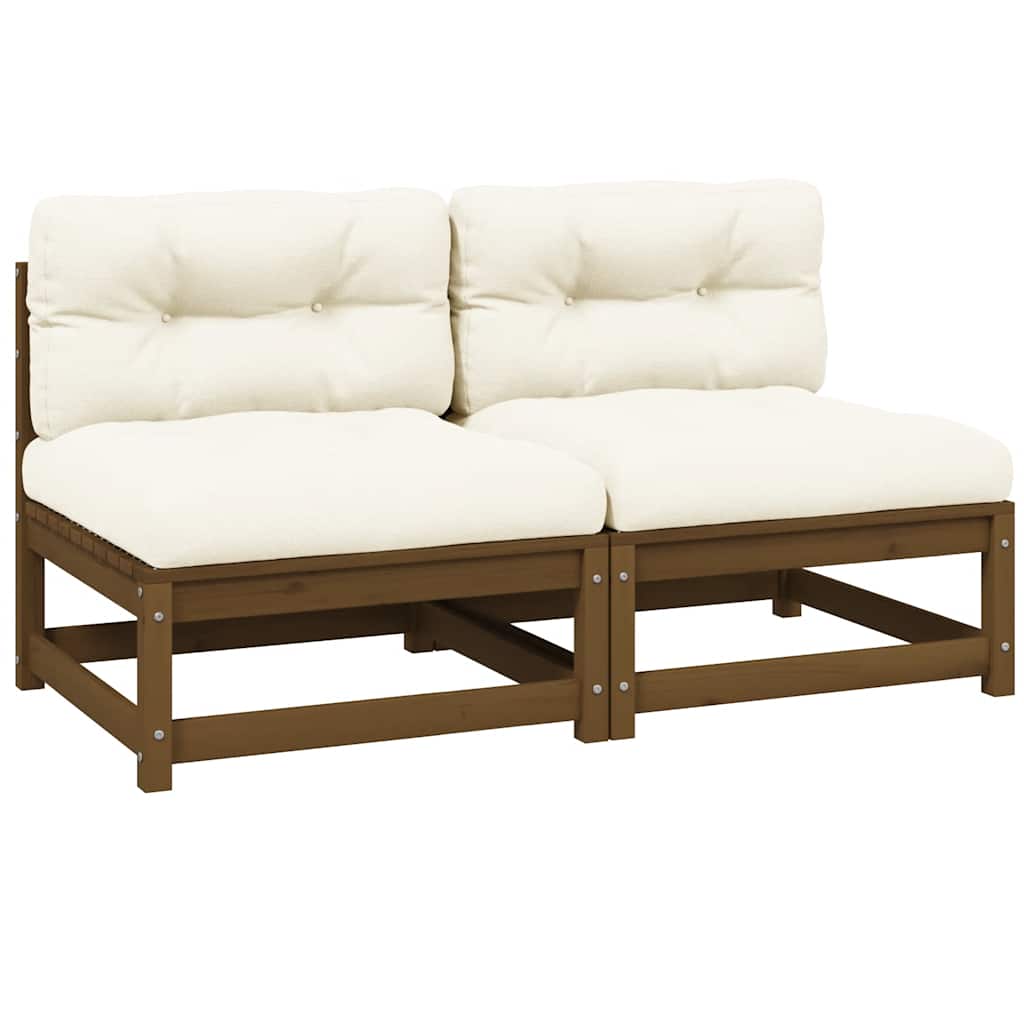 Garden Middle Sofas with Cream Cushions 2 pcs Solid Pinewood
