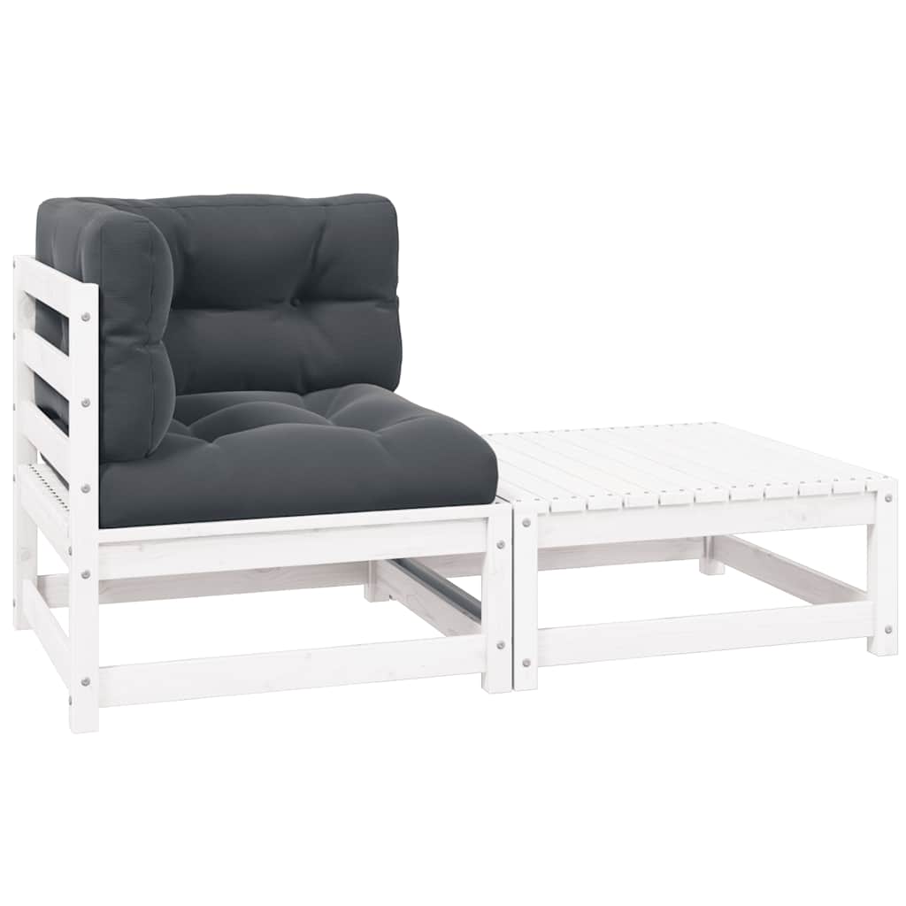 2 Piece Garden Lounge Set with Cushions White Solid Pinewood
