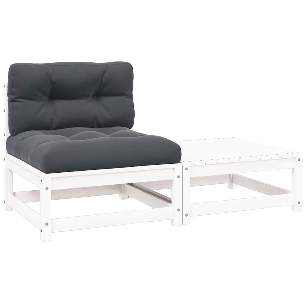 2 Piece Garden Lounge Set with Cushions White Solid Pinewood