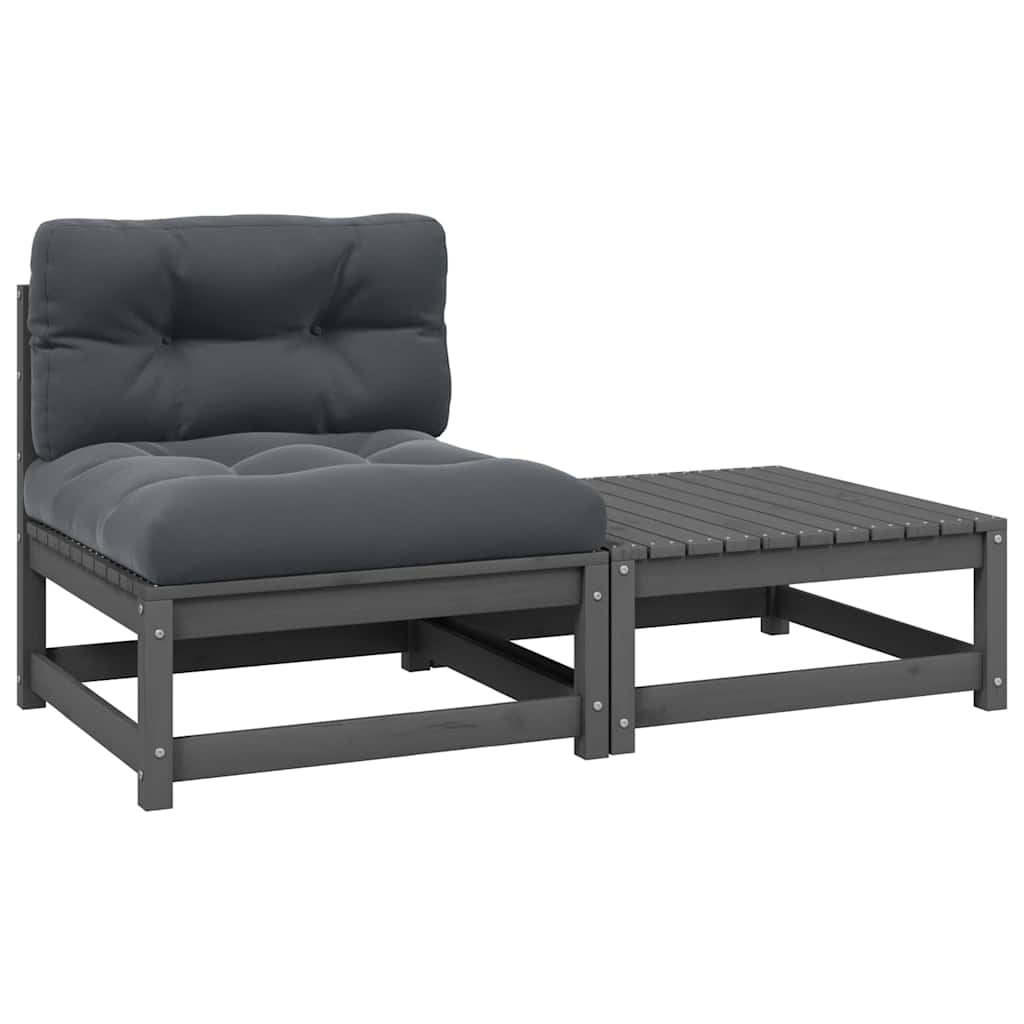 2 Piece Garden Lounge Set with Cushions Grey Solid Pinewood