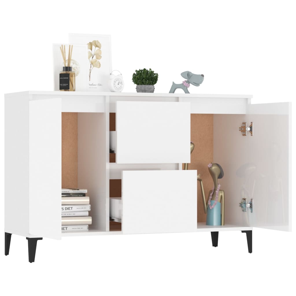 Sideboard High Gloss White 102x35x70 cm Engineered Wood