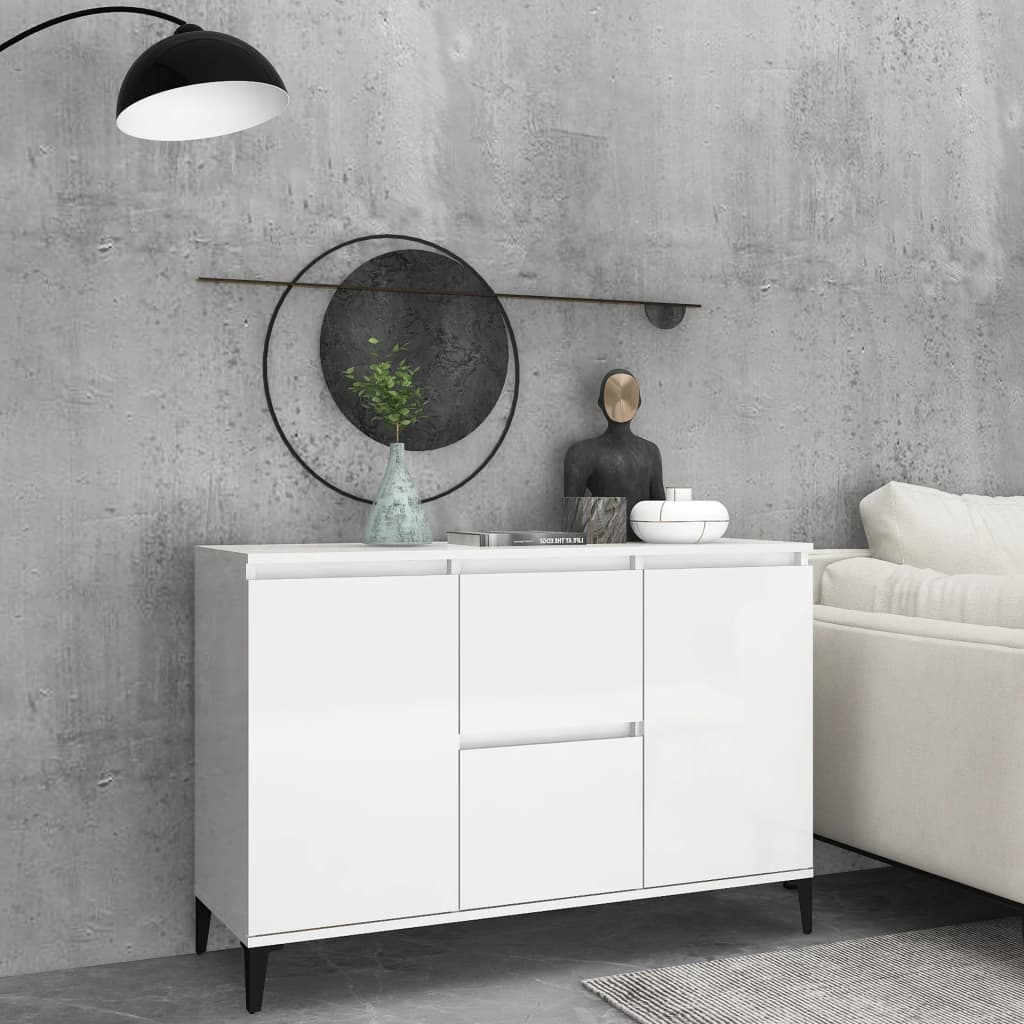 Sideboard High Gloss White 102x35x70 cm Engineered Wood