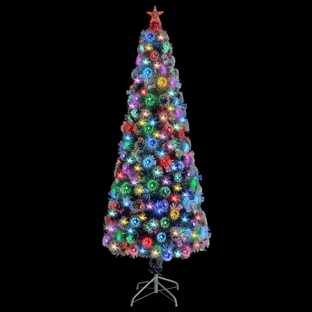 Artificial Pre-lit Christmas Tree White&Blue 210 cm Fibre Optic
