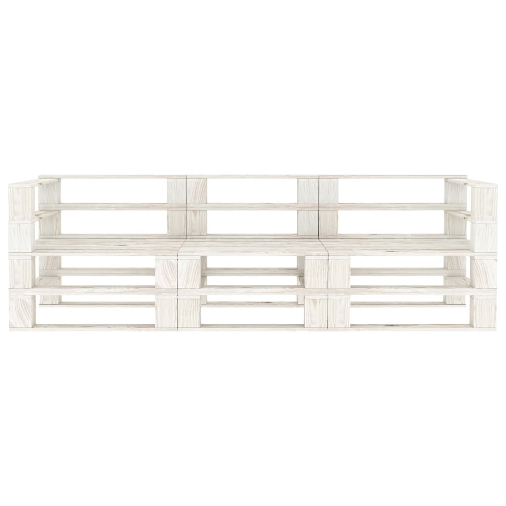 Garden Pallet Sofa White 3-Seater Wood
