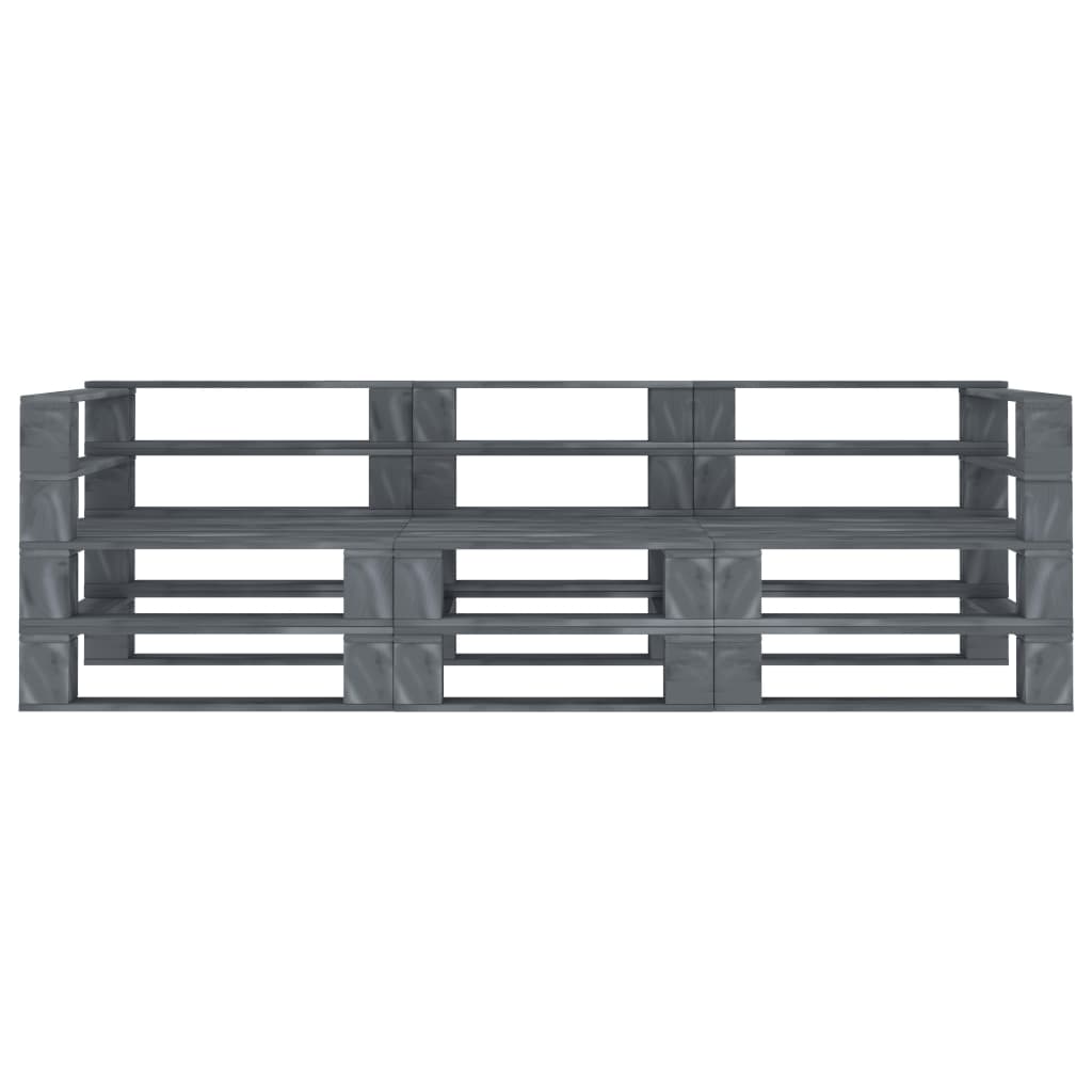 Garden Pallet Sofa Grey 3-Seater Wood