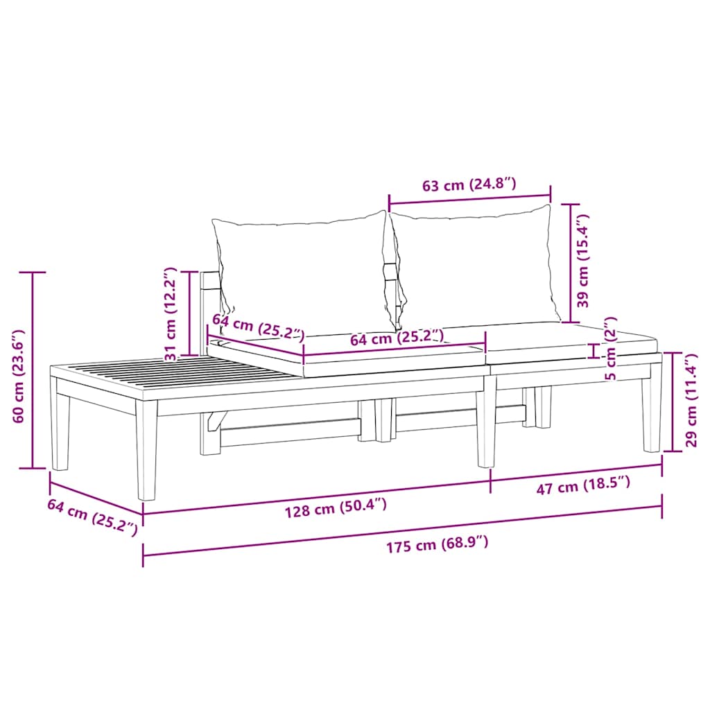 Garden Bench with Table Cream White Cushions Solid Acacia Wood