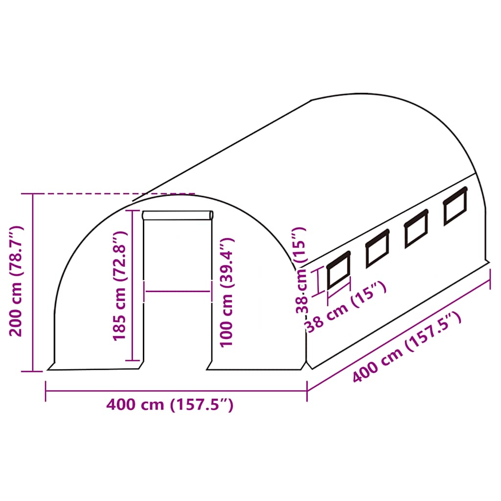 Greenhouse Replacement Cover (16 m²) 400x400x200 cm Green