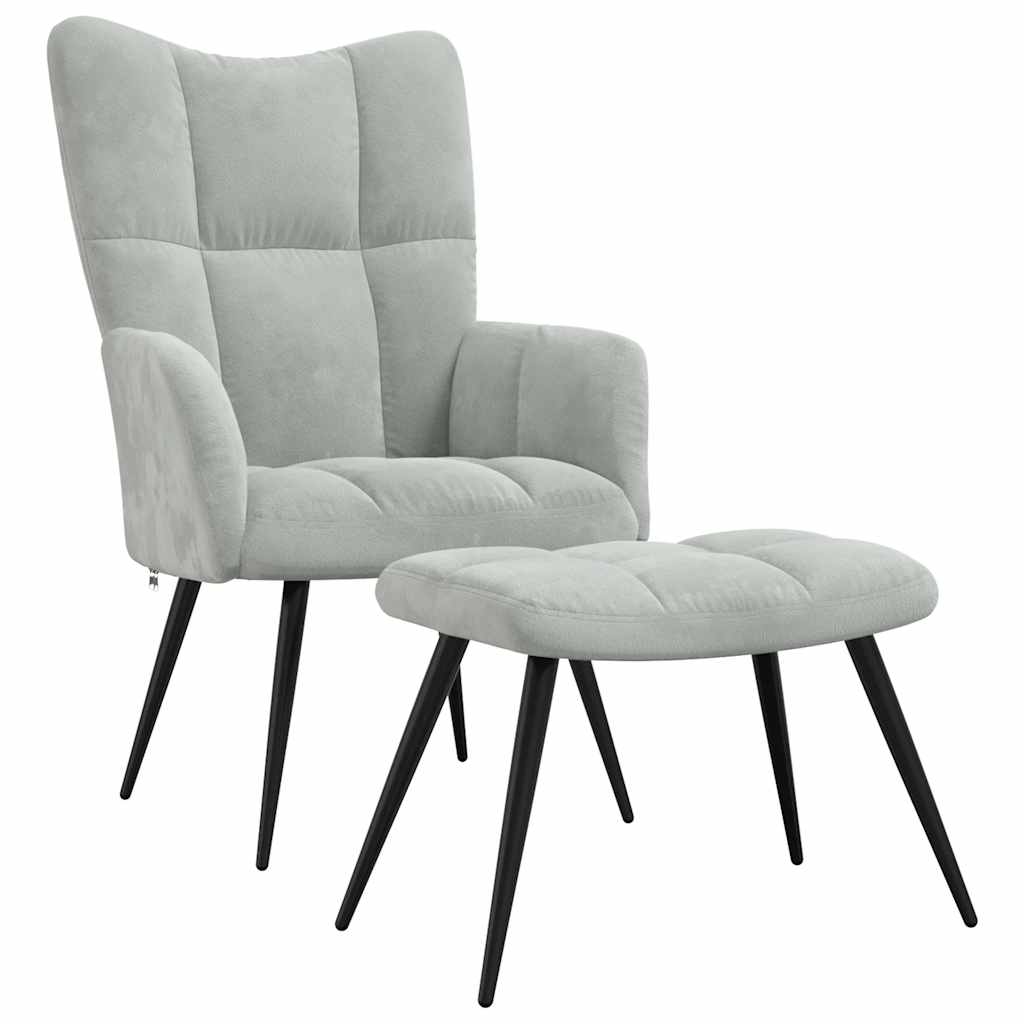 Relaxing Chair with a Stool Light Grey Velvet
