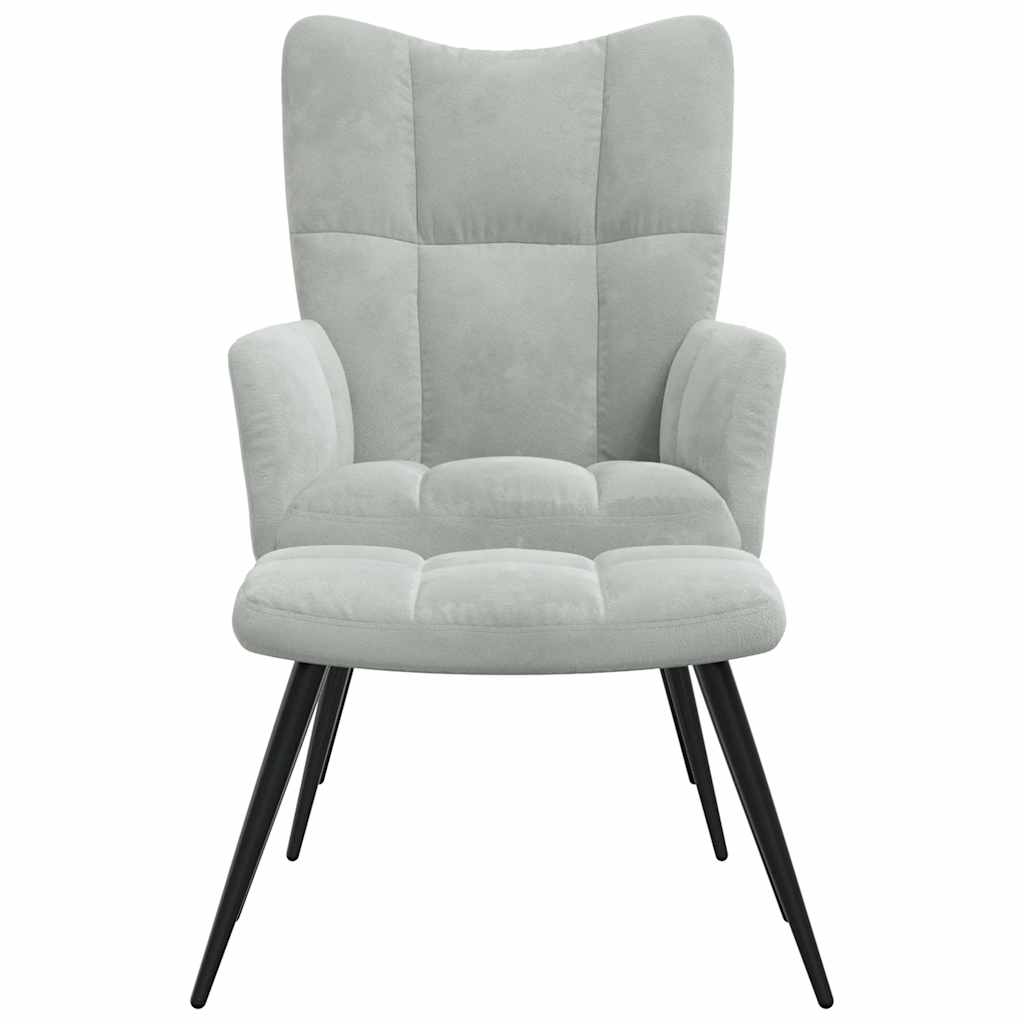 Relaxing Chair with a Stool Light Grey Velvet