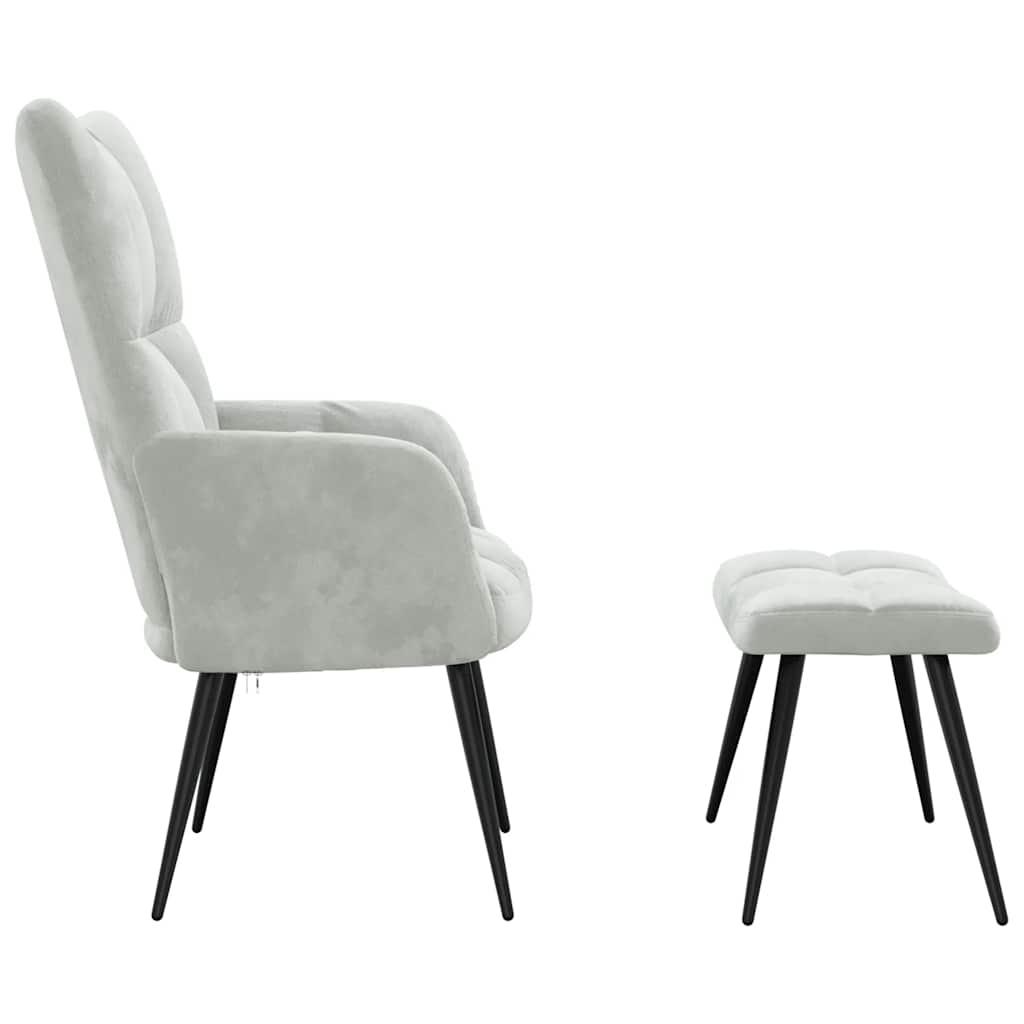 Relaxing Chair with a Stool Light Grey Velvet