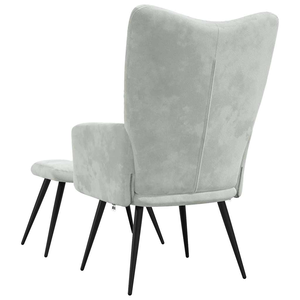Relaxing Chair with a Stool Light Grey Velvet