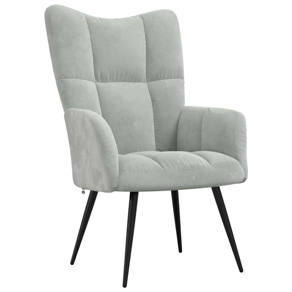 Relaxing Chair with a Stool Light Grey Velvet