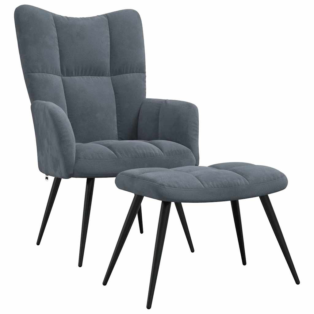 Relaxing Chair with a Stool Dark Grey Velvet