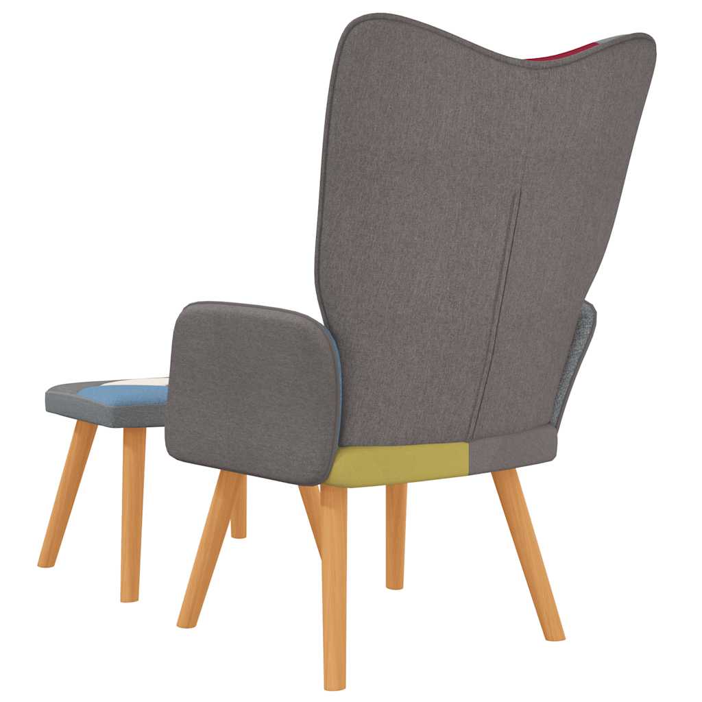 Relaxing Chair with a Stool Patchwork Fabric