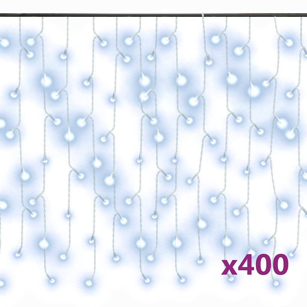 LED Curtain Icicle Lights 10m 400 LED Cold White 8 Function