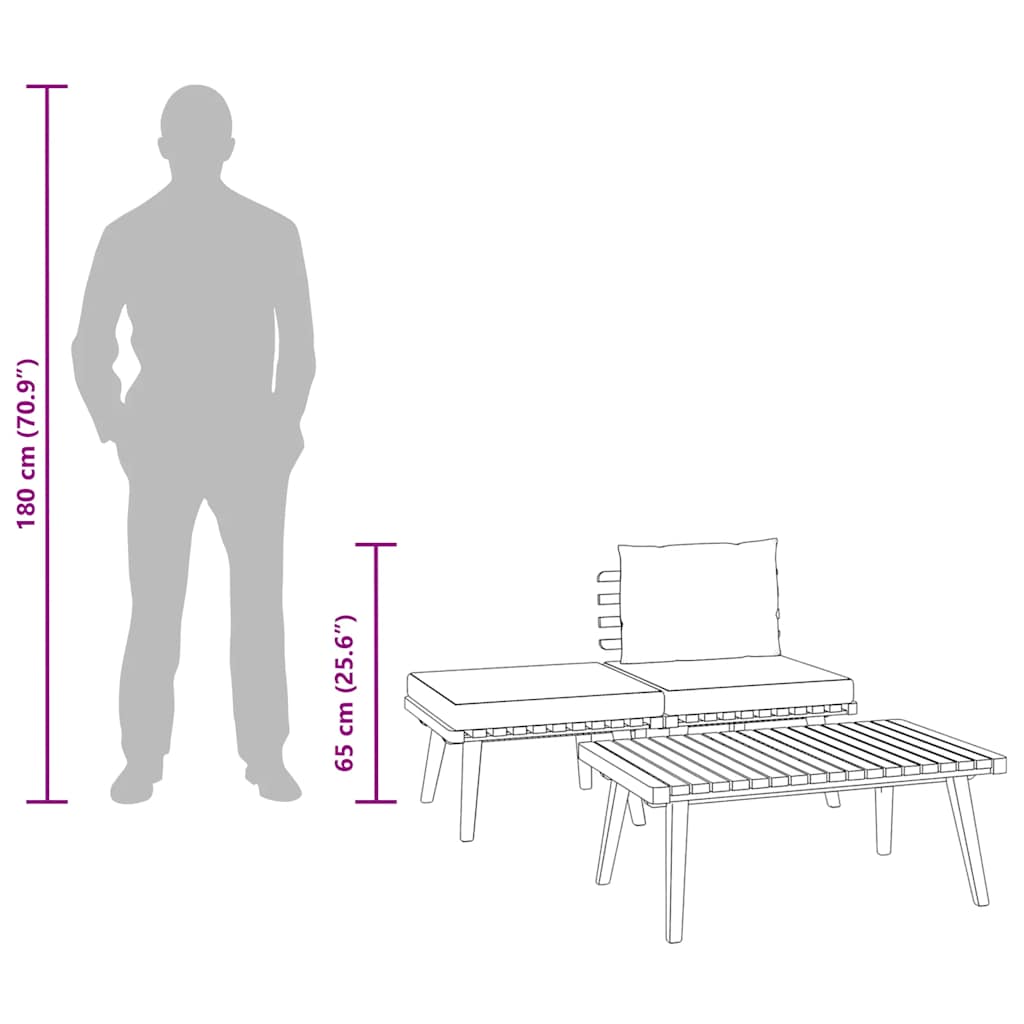 3 Piece Garden Lounge Set with Cushions Solid Acacia Wood