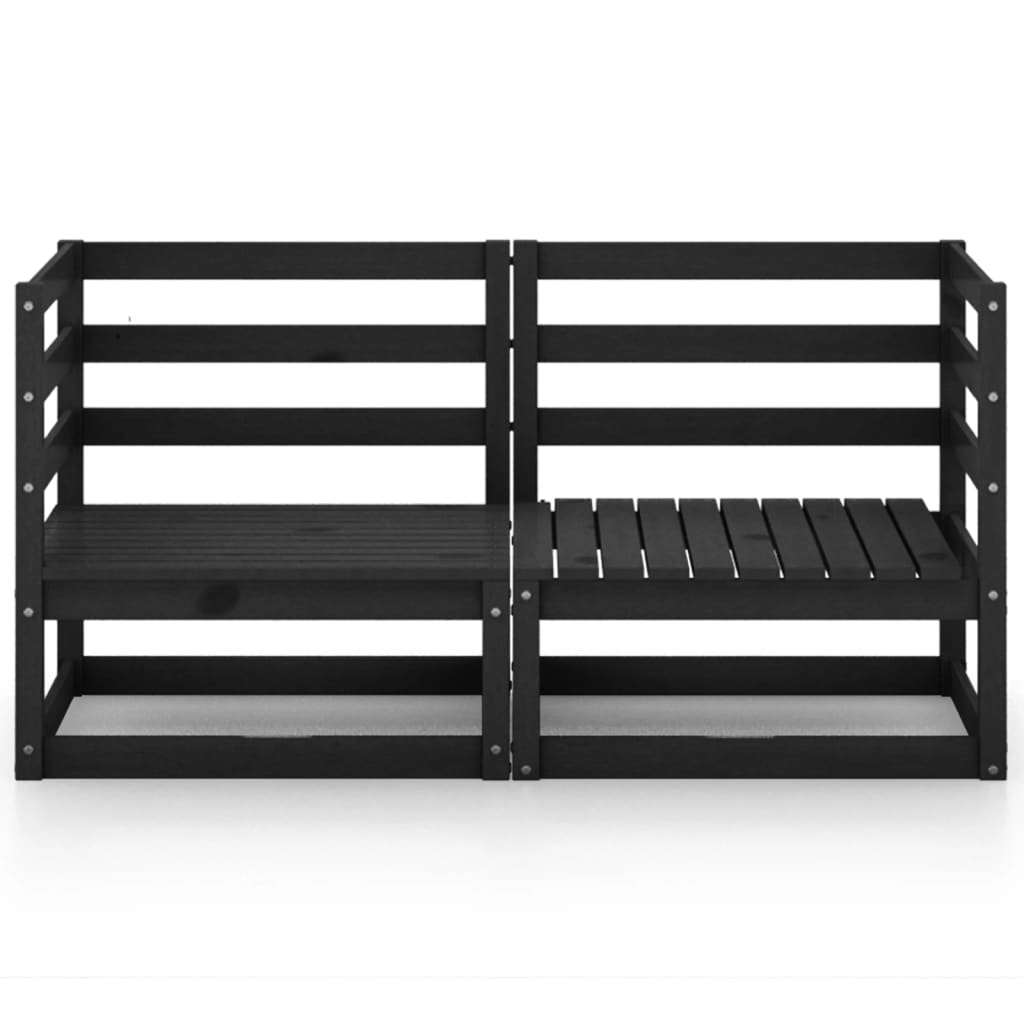 Garden 2-Seater Sofa Black Solid Wood Pine