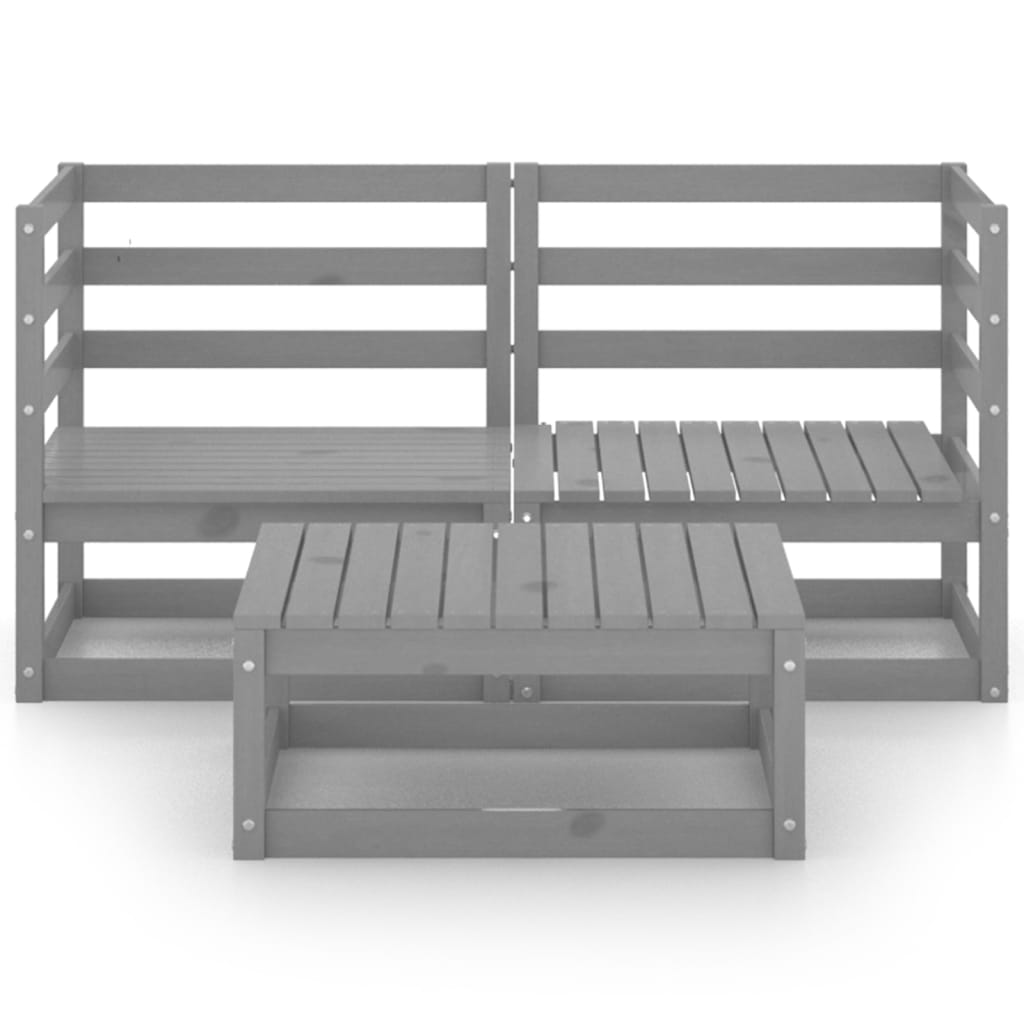 3 Piece Garden Lounge Set Grey Solid Pinewood