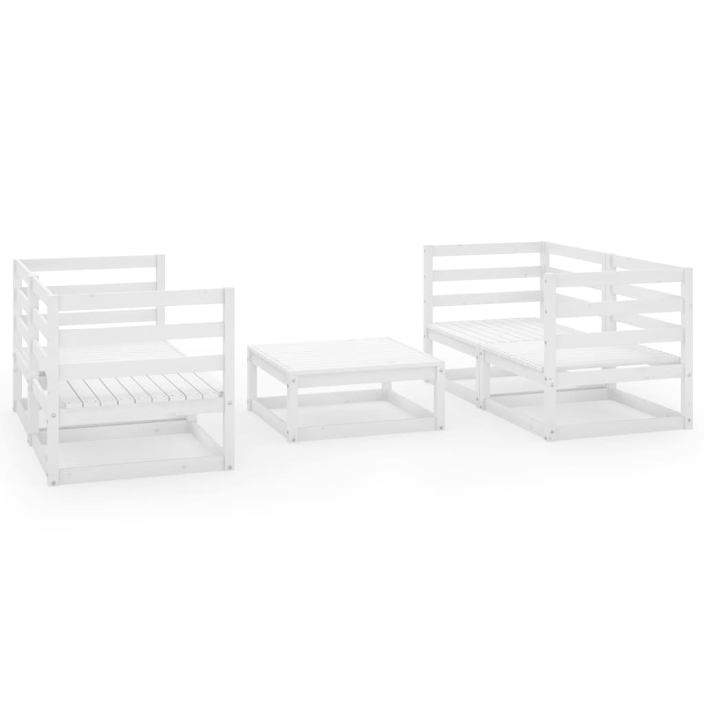 5 Piece Garden Lounge Set White Solid Pinewood