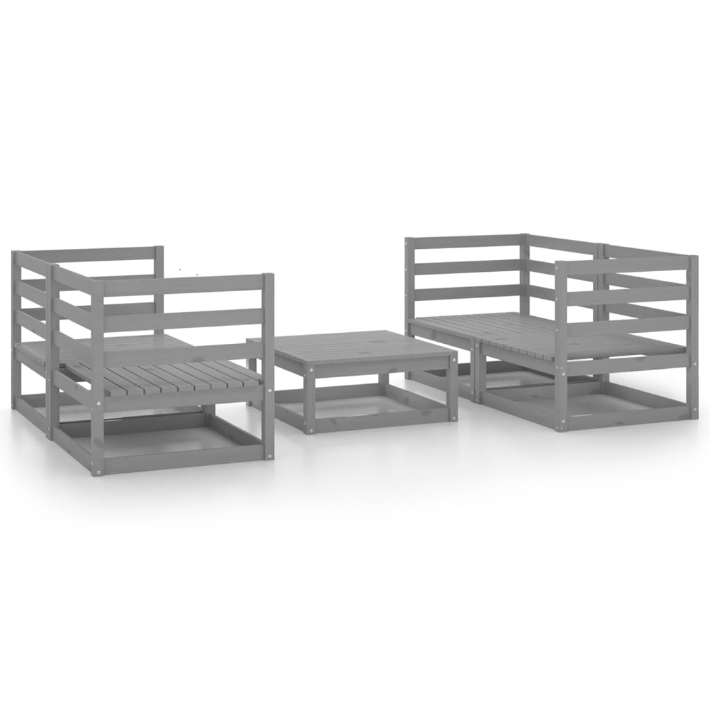 5 Piece Garden Lounge Set Grey Solid Pinewood