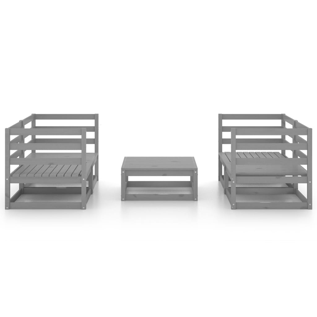 5 Piece Garden Lounge Set Grey Solid Pinewood