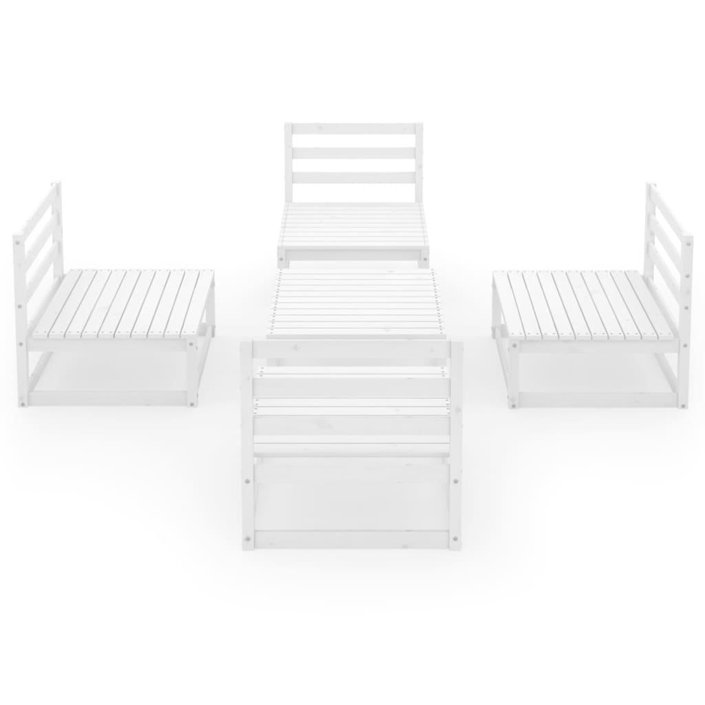 5 Piece Garden Lounge Set White Solid Pinewood