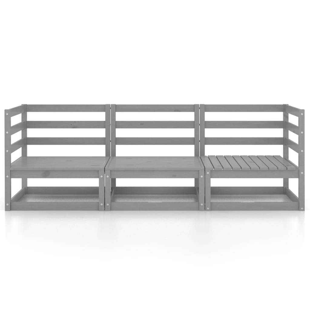 Garden 3-Seater Sofa Grey Solid Pinewood