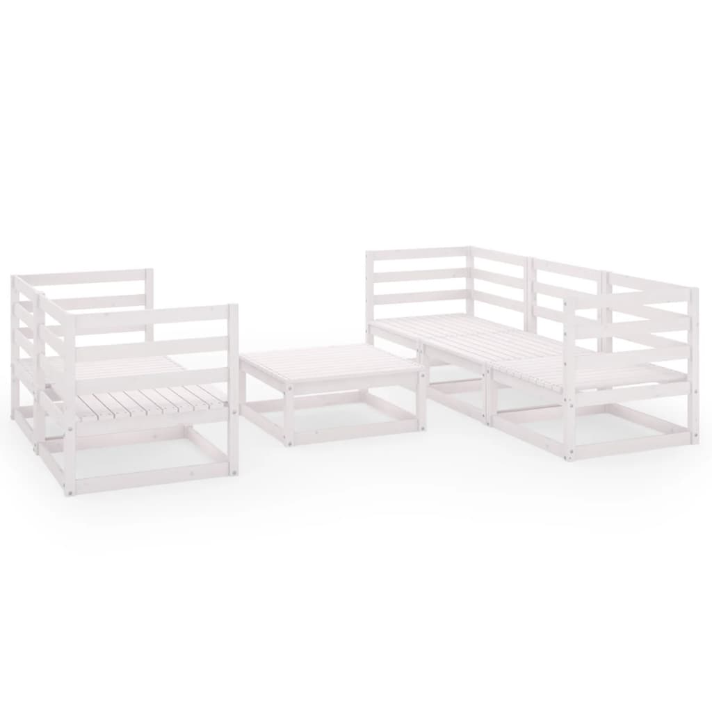 6 Piece Garden Lounge Set White Solid Pinewood