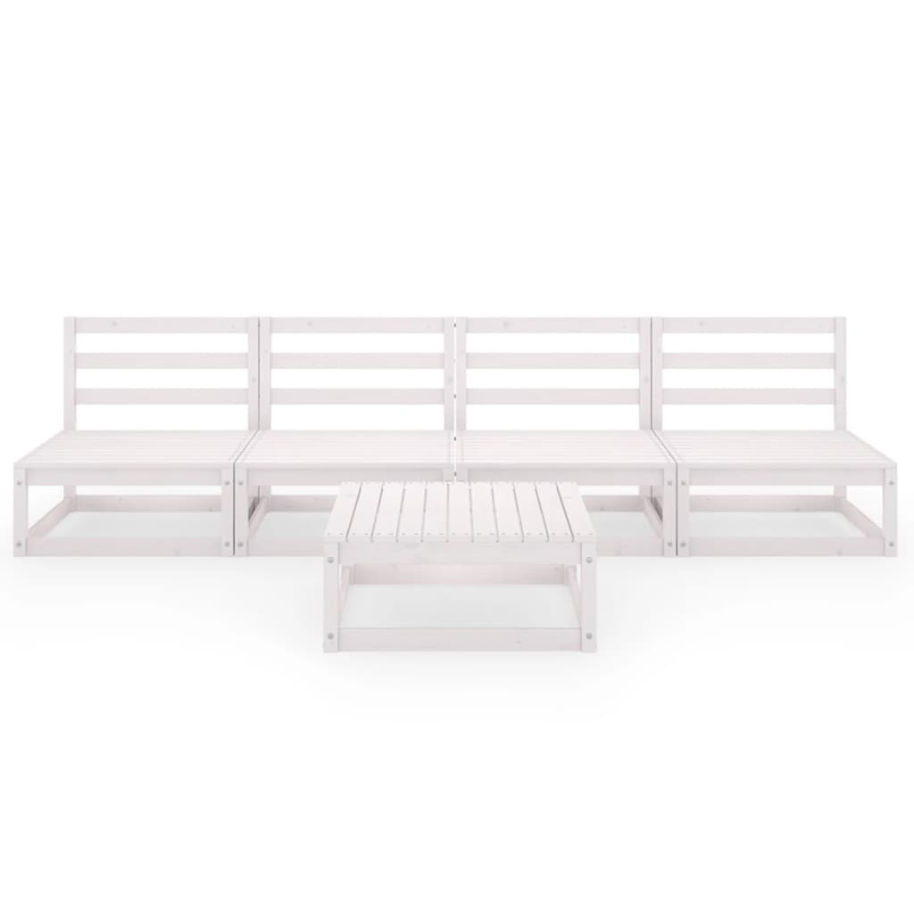5 Piece Garden Lounge Set White Solid Pinewood