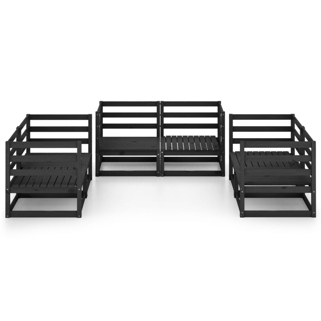 6 Piece Garden Lounge Set Black Solid Pinewood