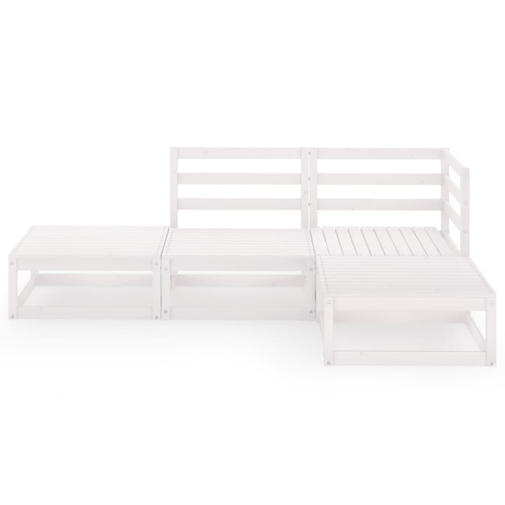 4 Piece Garden Lounge Set White Solid Pinewood